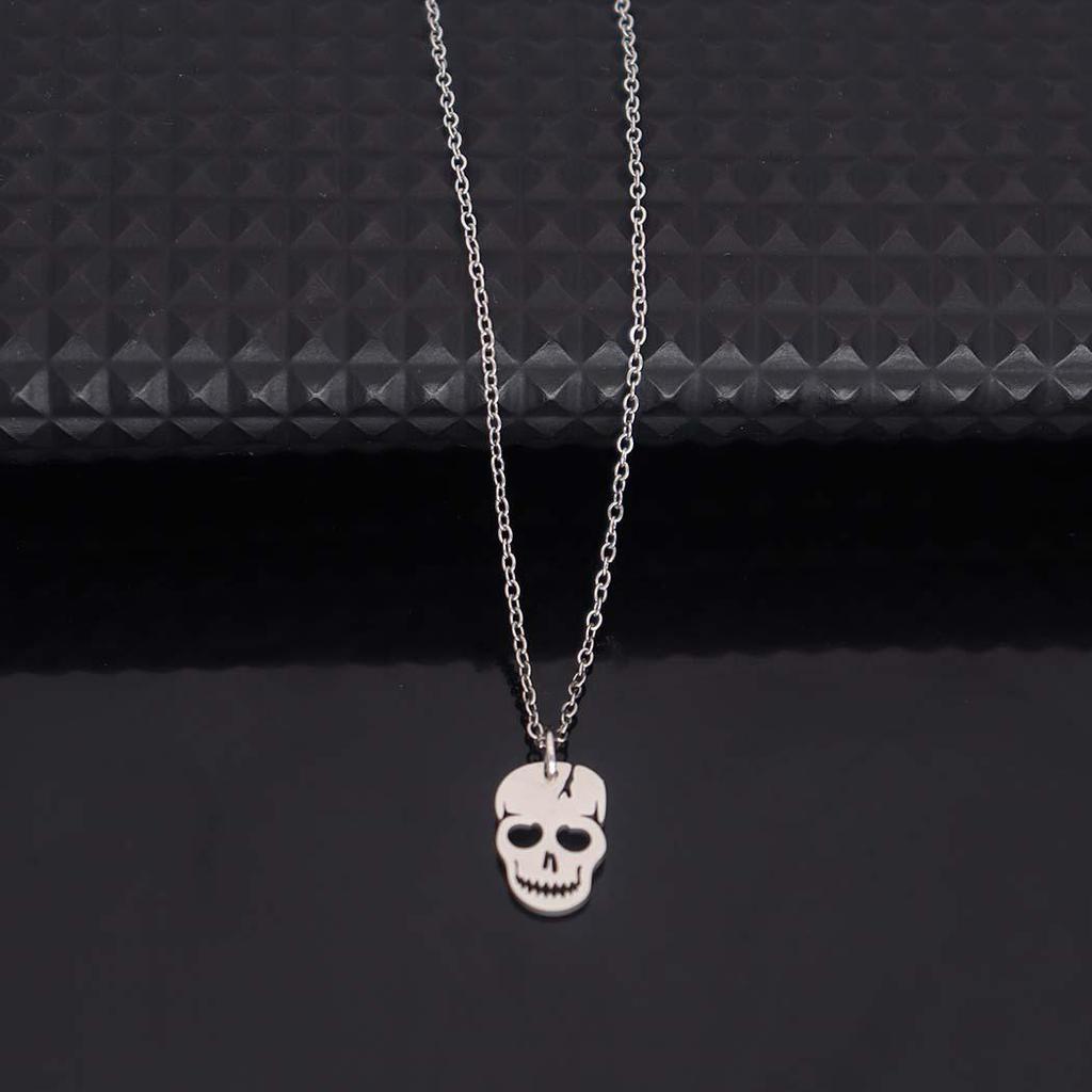 Laser-Cut Stainless Steel Skull Pendant Necklace for Women