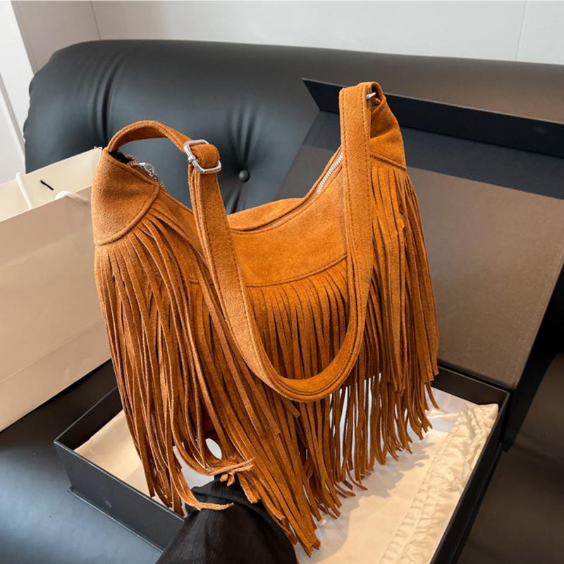 Tassel Design Women's Hobo Bag Fashion Trend Handbag Suede Shoulder Crossbody Shopping Tote Vintage Commuter Bags