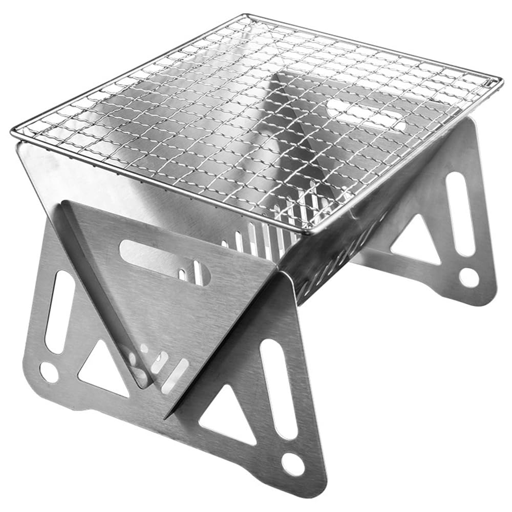 Compact Stainless Steel Fire BBQ Serves Adjustable Carbon Plate Quickly Deploys and Includes Storage Foldable Pit, Stove, 2-4 People, Height, Stores,