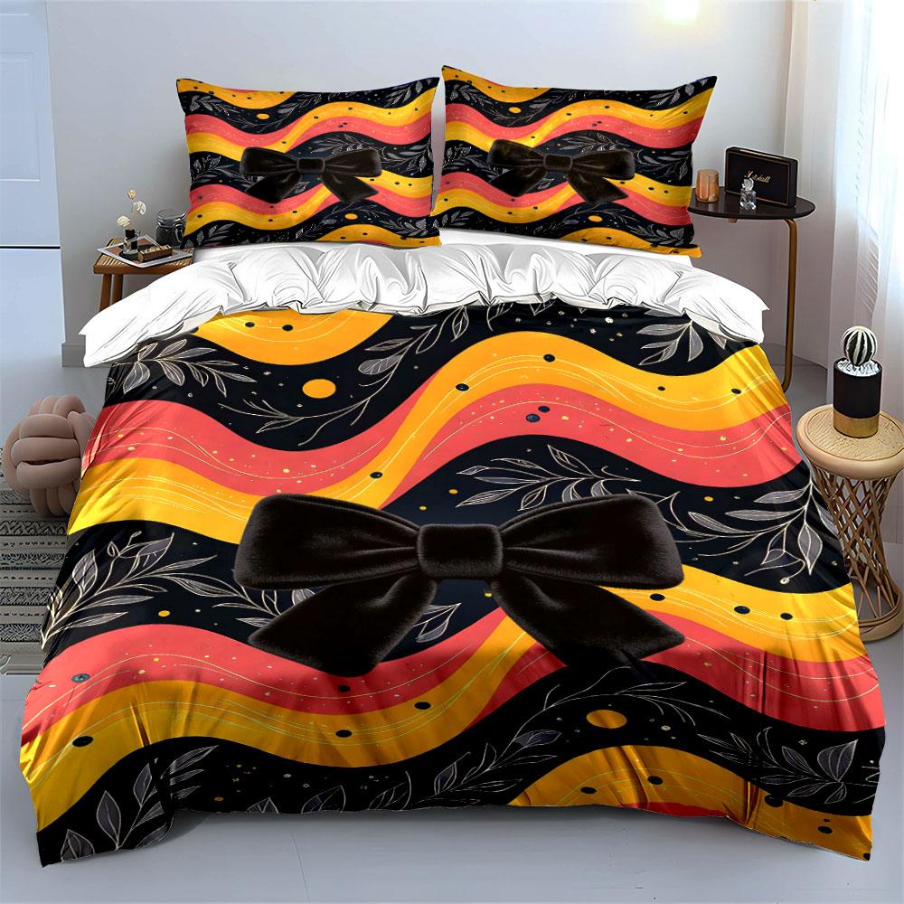 Wavy stripes and bow. Bedding sets Duvet cover sets Duvet covers Pillowcases(1 * Duvet Cover 2 * Pillowcases without duvet insert)