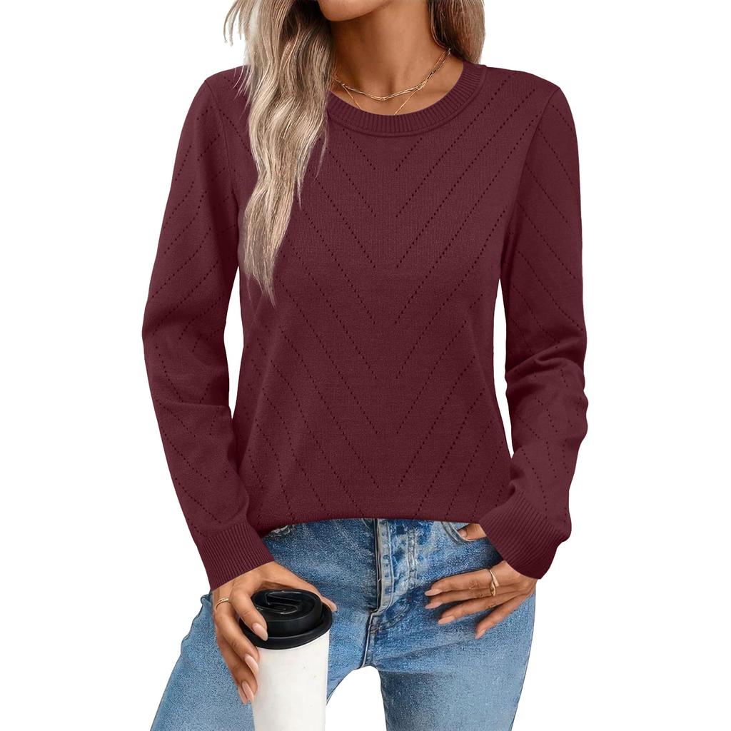 Женский модный повседневный свободный удобный модный пуловер с круглым вырезом и длинным рукавом, прилегающий вязаный свитер, женский свитер