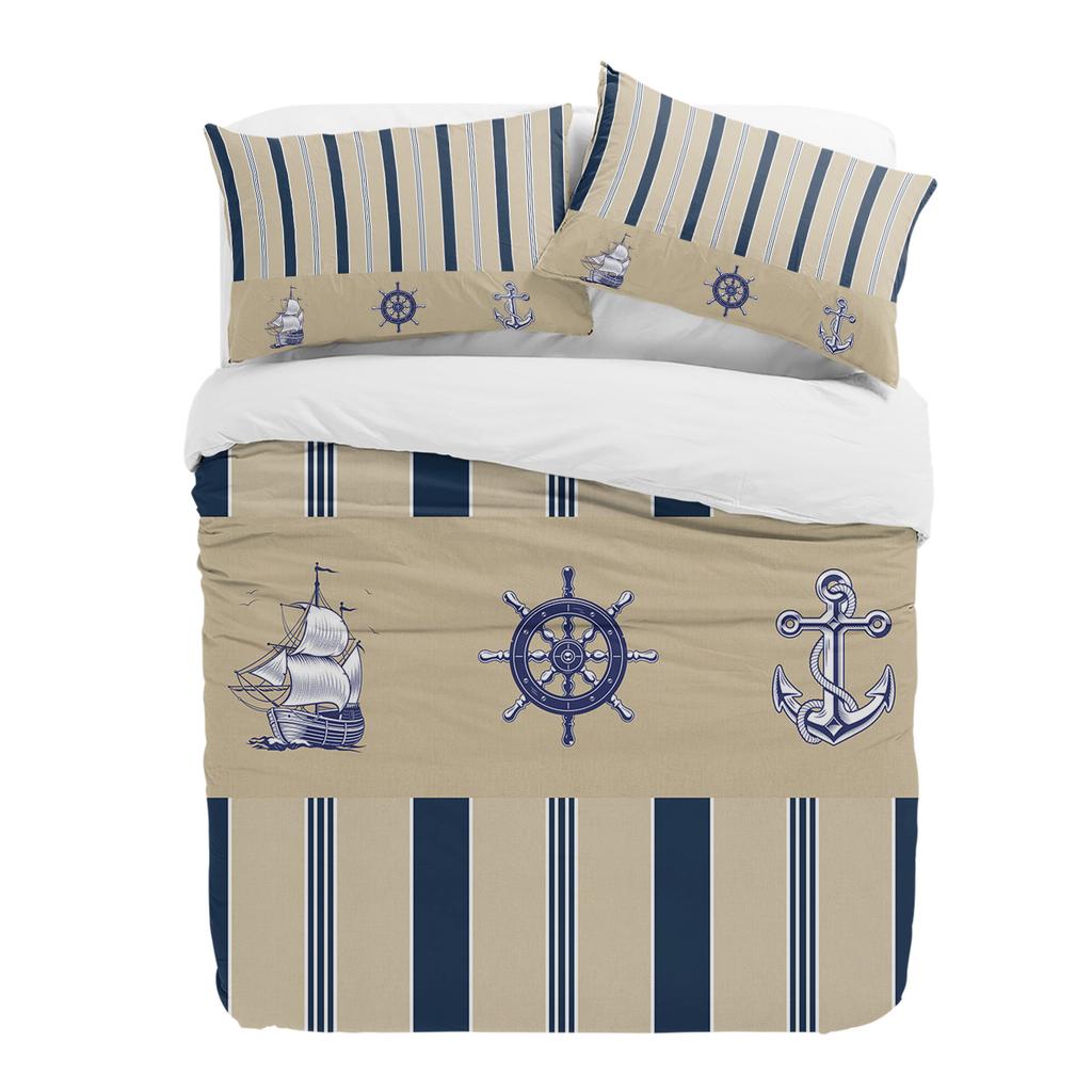 Striped Ship Rudder Anchor 3pcs Bedding Set For Double Bed Home Textile Duvet Cover Quilt Cover Pillowcase
