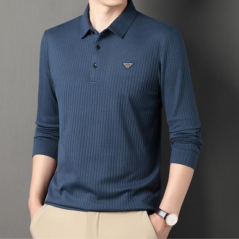Polo Striped Men's Clothing Autumn Top Light Business Long Sleeved T-shirt