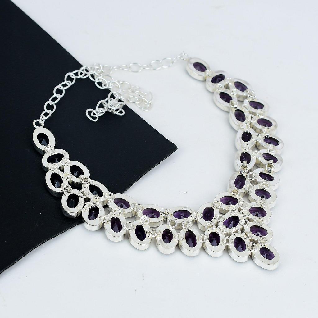 Красивое ожерелье из серебра 925 пробы с аметистом и драгоценными камнями, аметистовое серебряное ожерелье для жены, ожерелье унисекс, подарок на ватный тампон