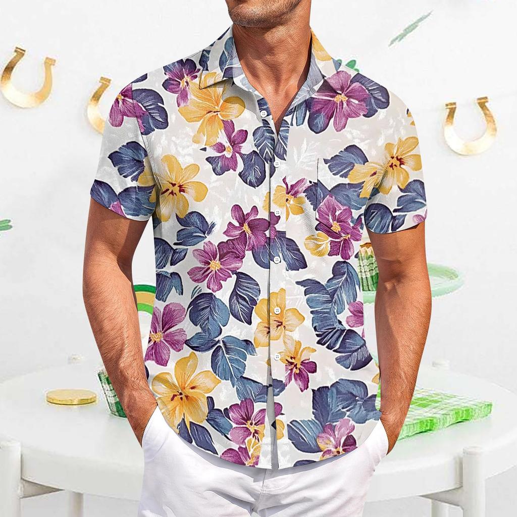 Men's Casual Short-sleeved Shirt Slim Fit Stylish Men's Hawaiian Print
