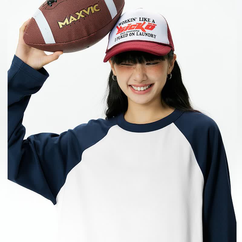 MINISO Мужская американская футболка с блоками цвета и рукавами реглан с длинным рукавом
