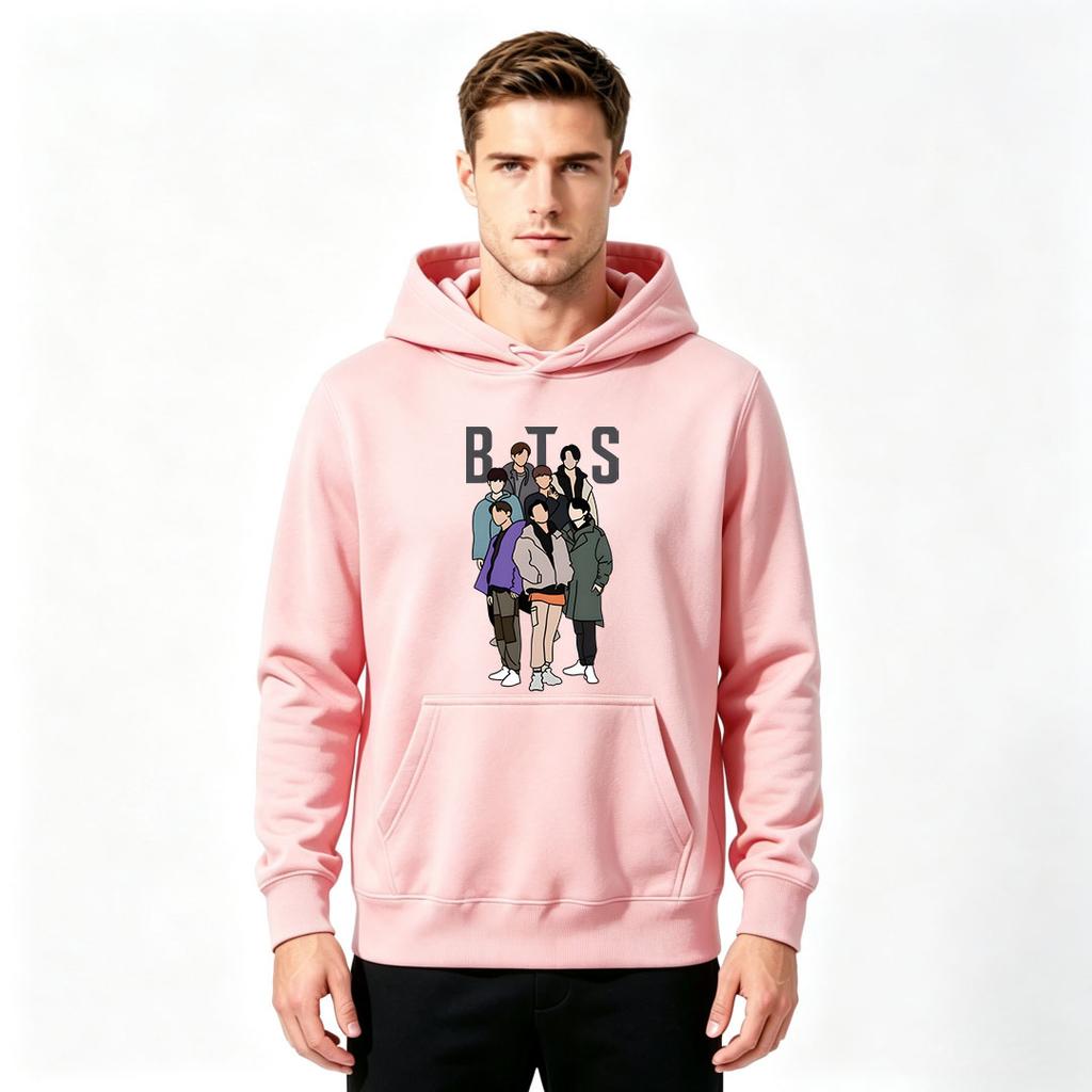 Men's Fashion BTS Group Print Pullover Hoodie Casual Long Sleeve Warm Hooded Sweatshirt