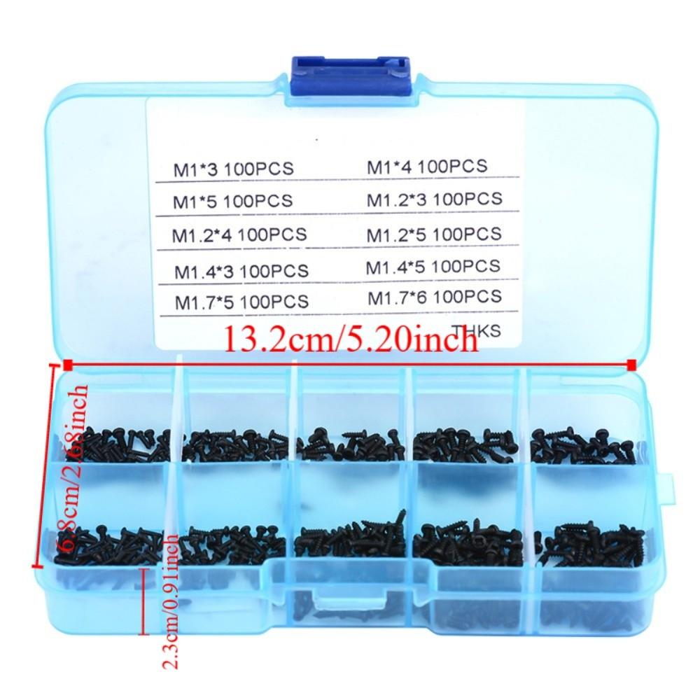 1000Pcs M1 M1.2 M1.4 M1.7 Self-Tapping Screws Carbon Steel Black Machine Screws Pan Head Tiny Screws