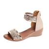 Women's Bag Heel Sandals Summer New Round Head Open Toe Glitter Back Zipper Soft Sole Anti-slip Wear-resistant Slope Heel Shoes