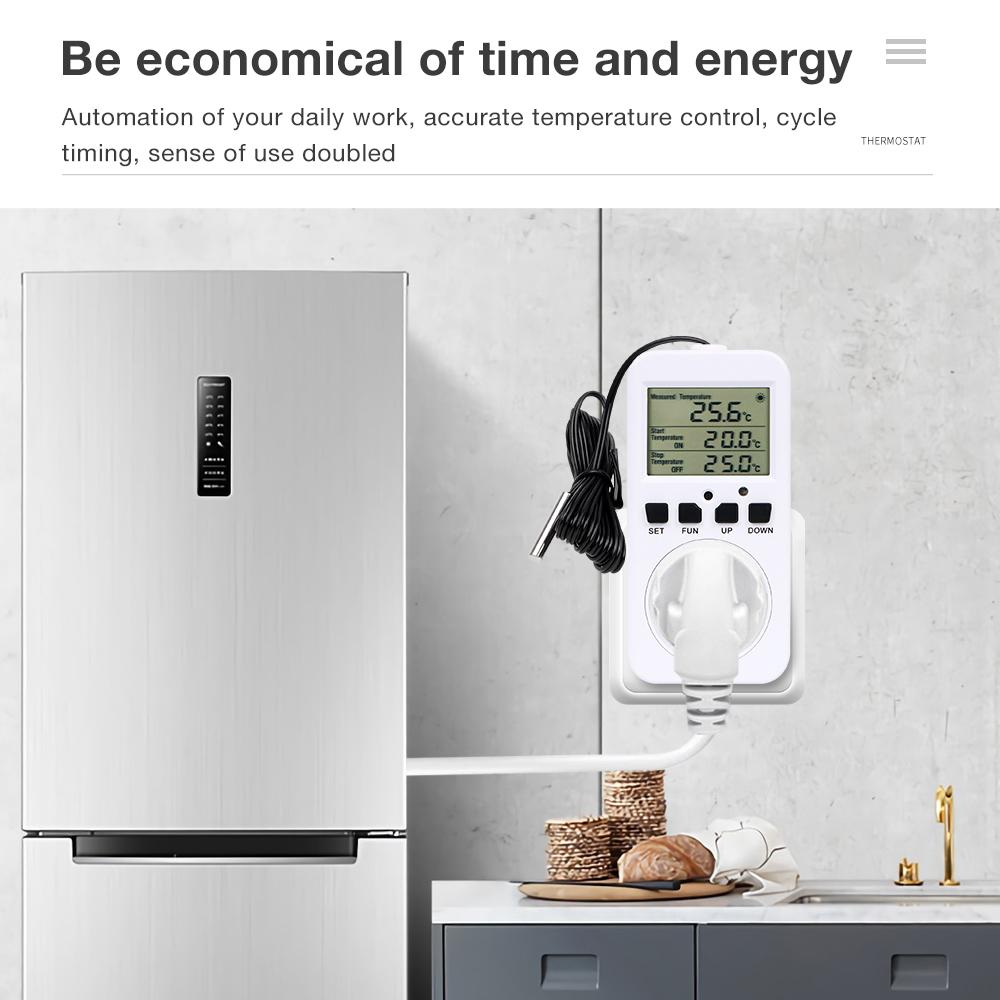 Digital Temperature Controller Socket Timer Switch AC230V EU Plug Thermostat Heating Cooling Regulator Thermometer with Sensor