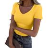 Ladies Slim Bottom T-shirt Fashion Casual Solid Colour V-Neck Pullover Short Sleeve Top