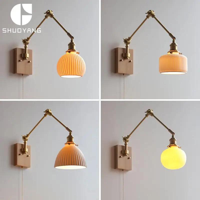 2025 New Ceramic Copper LED Wall Lamp Beside Left And Right Rotate Up And Down Swing Long Arm Wall Light Wandlamp Lighting