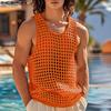 Men Crew Neck Sleeveless Hollow Out Casual Beach Tank Tops