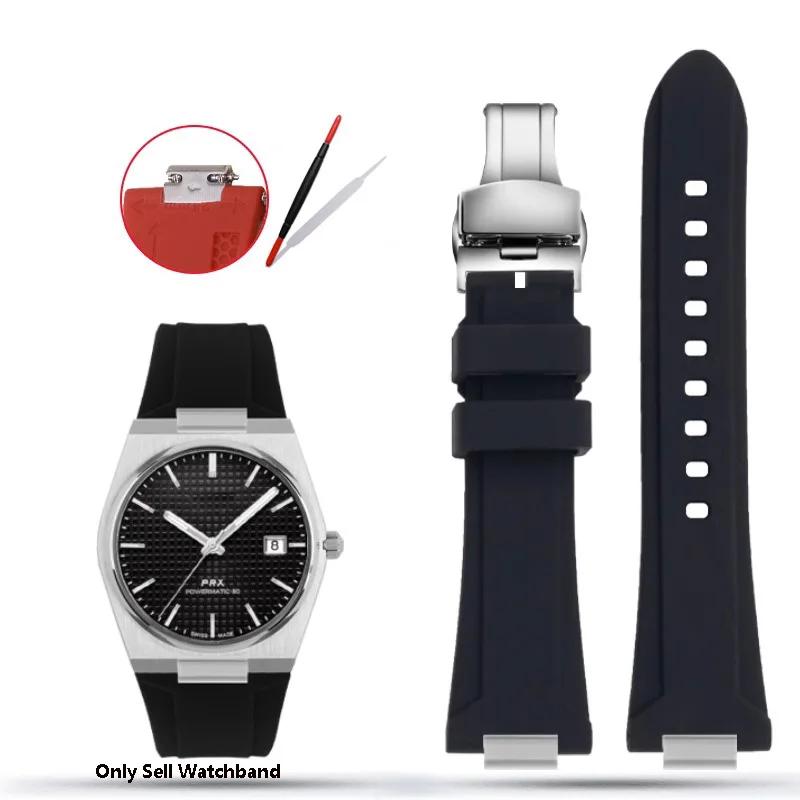 Silicone Rubber Watchband For TISSOT PRX Watchband T137.407/T137.410 Series Super Player Men Wrist Strap 26x12mm Convex End