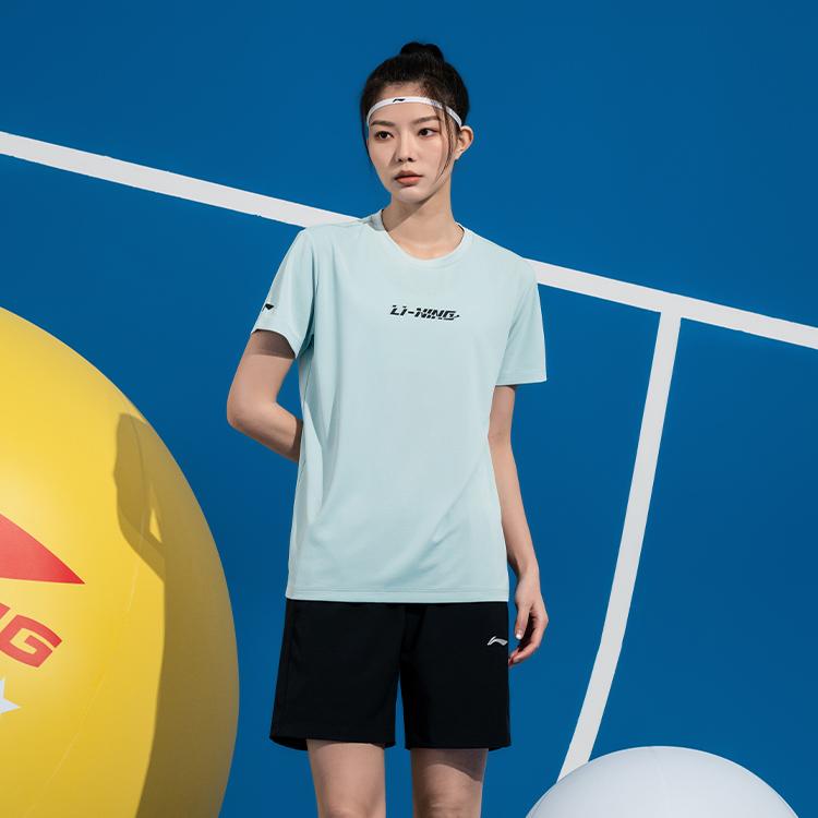 Li-Ning Модная повседневная влагоотводящая быстросохнущая футболка, классические универсальные дышащие шорты, повседневный спортивный костюм ATSV609-3+AKSU789-3