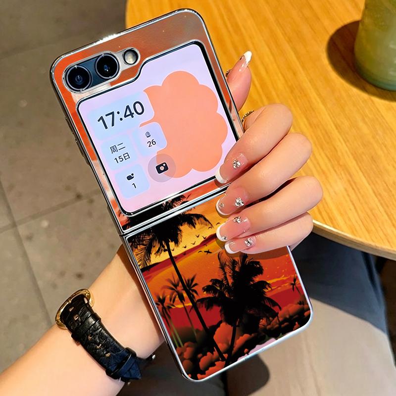 Чехол с принтом кокосов на морскую тематику Для Samsung Galaxy Z FLIP 7 FE 6 5 Гибридная складная крышка с покрытием из PC+PU кожи Для Samsung Z Flip7 Flip6 Flip5