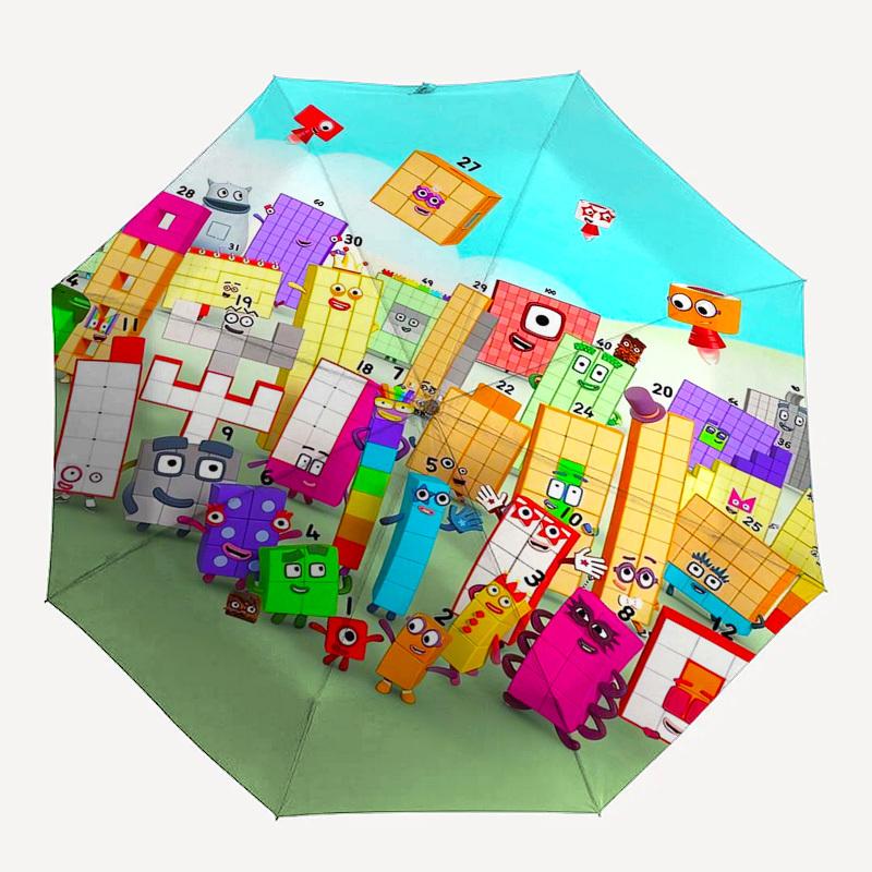 Cubes, Characters Themed Automatic Opening and Closing Umbrella, Compact Travel Umbrella, Lightweight and Portable, Suitable for Beach Commu