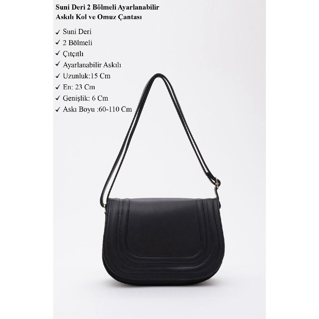 Black Shk93 Artificial Leather 2 Compartment Adjustable Strap Shoulder Bag L:15W:23W:6 Cm
