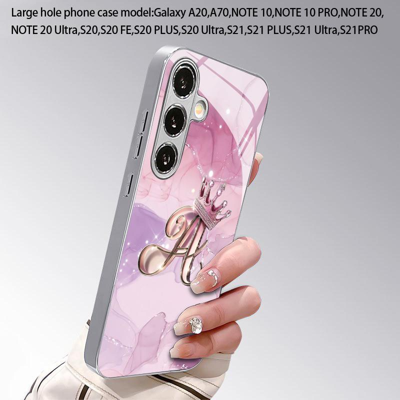 Чехол для телефона с 2D узором из букв и короны для Samsung S26 S25 S24 S23 S22 S21 S20 A56 A36 A16 - Защитная крышка из гальванического стекла