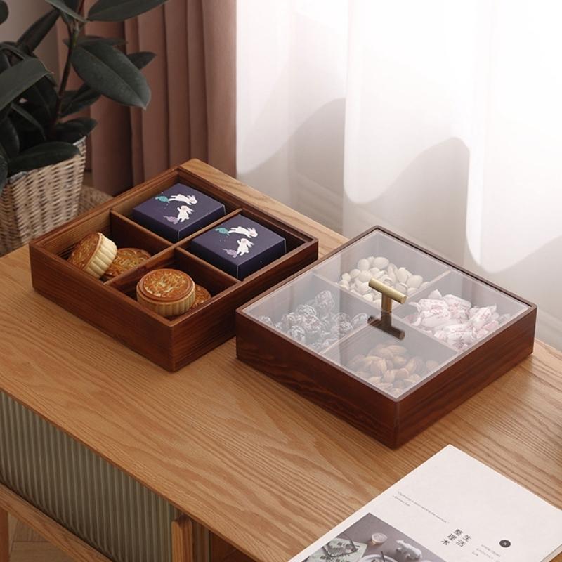 Stylish Candy Box Elegant Wood Dry Fruit Container with Cover for Living Room Elegant Snack Organizer for Household Use