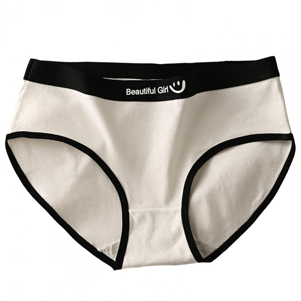 Women Panties Seamless Mid Waist Contrast Color Letter Pattern Elastic Soft Breathable Japanese Style Anti-septic Moisture-wicki