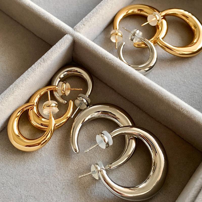 925 Sterling Silver Vintage Gold Earrings for Women Trendy Earring Jewelry Prevent Allergy Party Accessories Gift