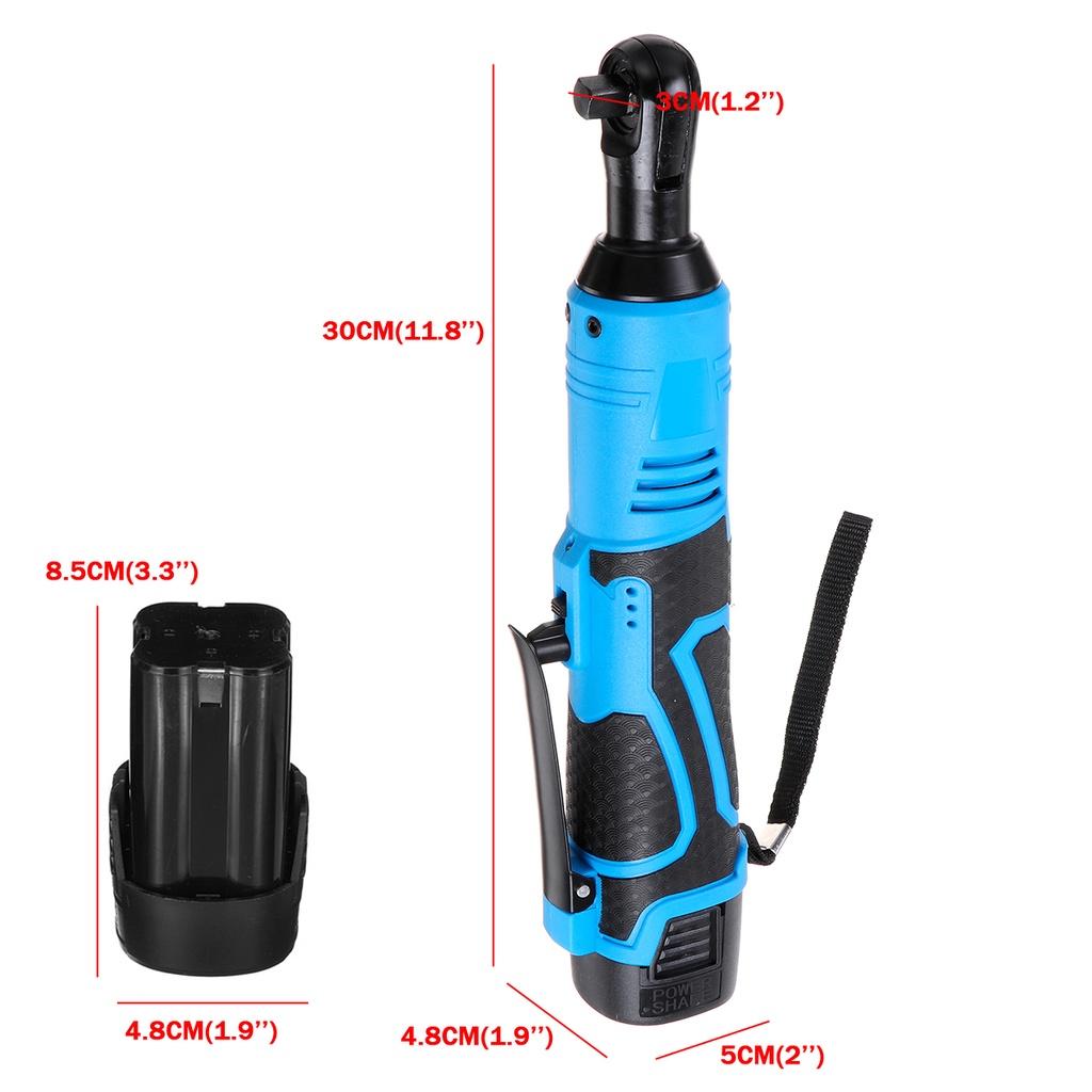 Blue 100N.m Electric Wrench Cordless Ratchet Rechargeable Scaffolding Right Angle Wrench with 2 Battery Charger Power Tool 18V 3/8Inches