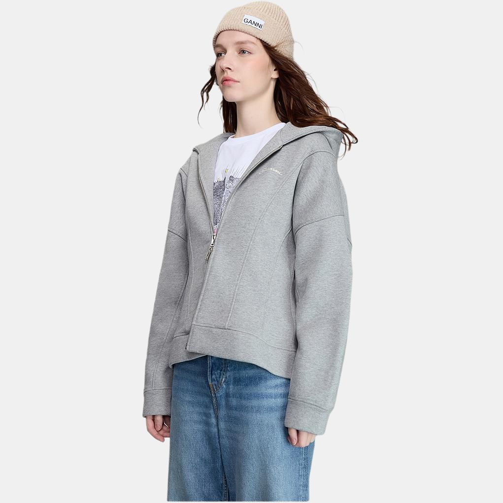 Ganni Толстовка с молнией и вышитым логотипом Женские толстовки Paloma-Dove-Grey-Mix T3998921