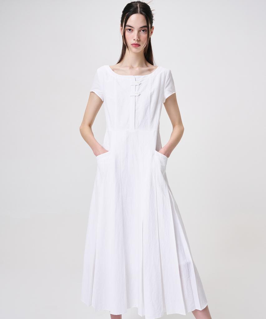 Etmont Linen Pleats Dress, White