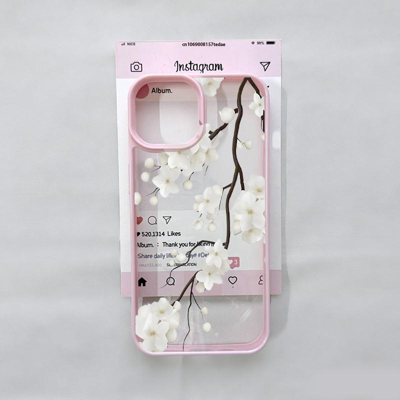 Розовый чехол для телефона с цветущим персиком для IPhone 17 Air 16 15 14 13 12 11 Plus Pro Max Mini X XS XR Plus Белый чехол с цветущими сливами