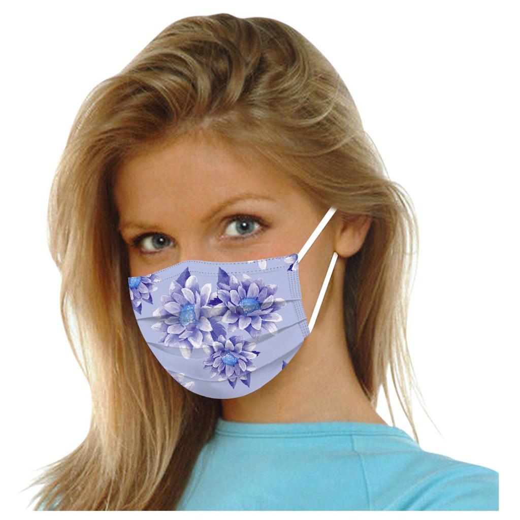 10pcs Flower Printing Adult Disposable Christmas Mask 3 Layer Earring Face Mask