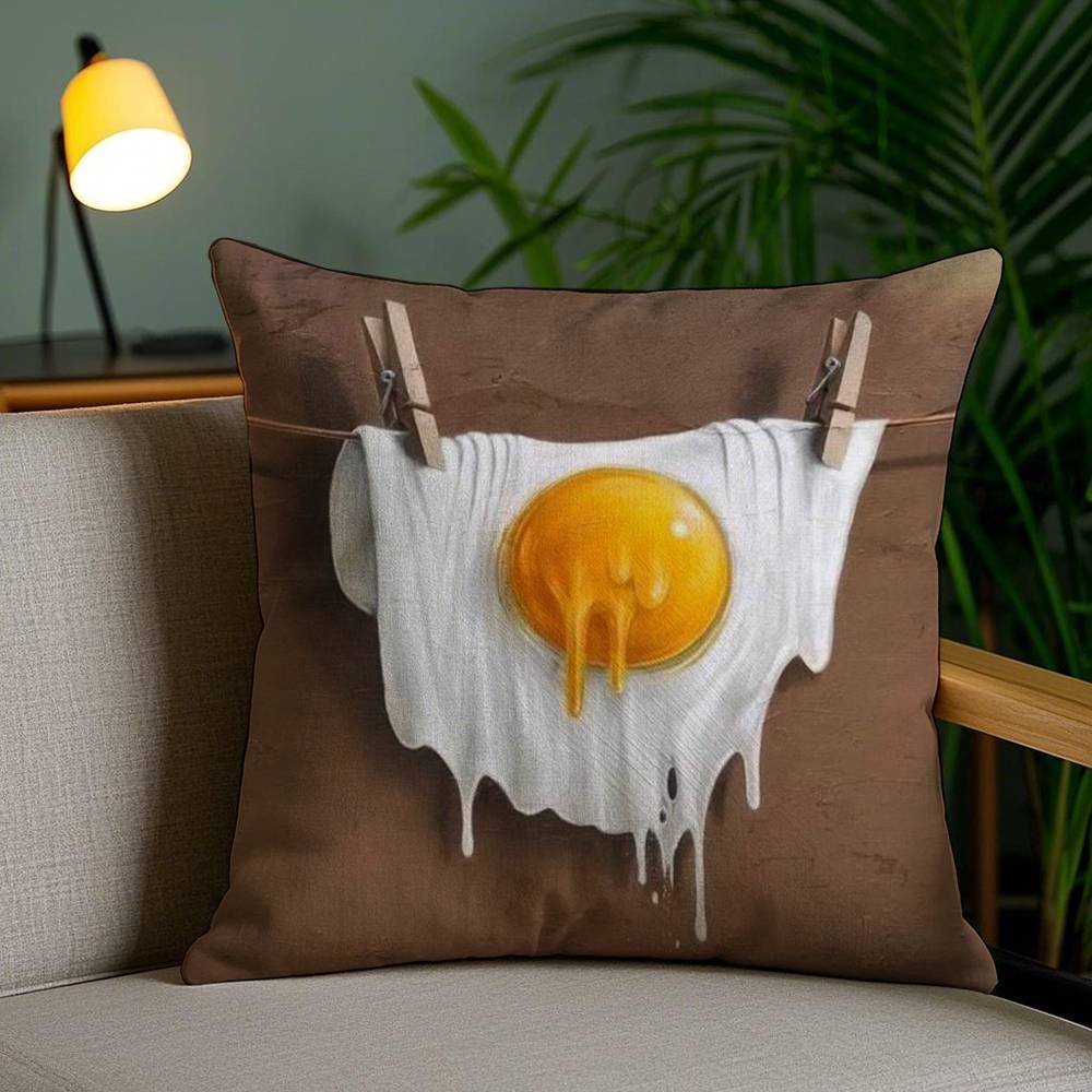 Funny Pillow Food Fried Egg Case Home Dorm Chair Back Short Plush Double-sided Printing Office Nap Time Cushion Cover