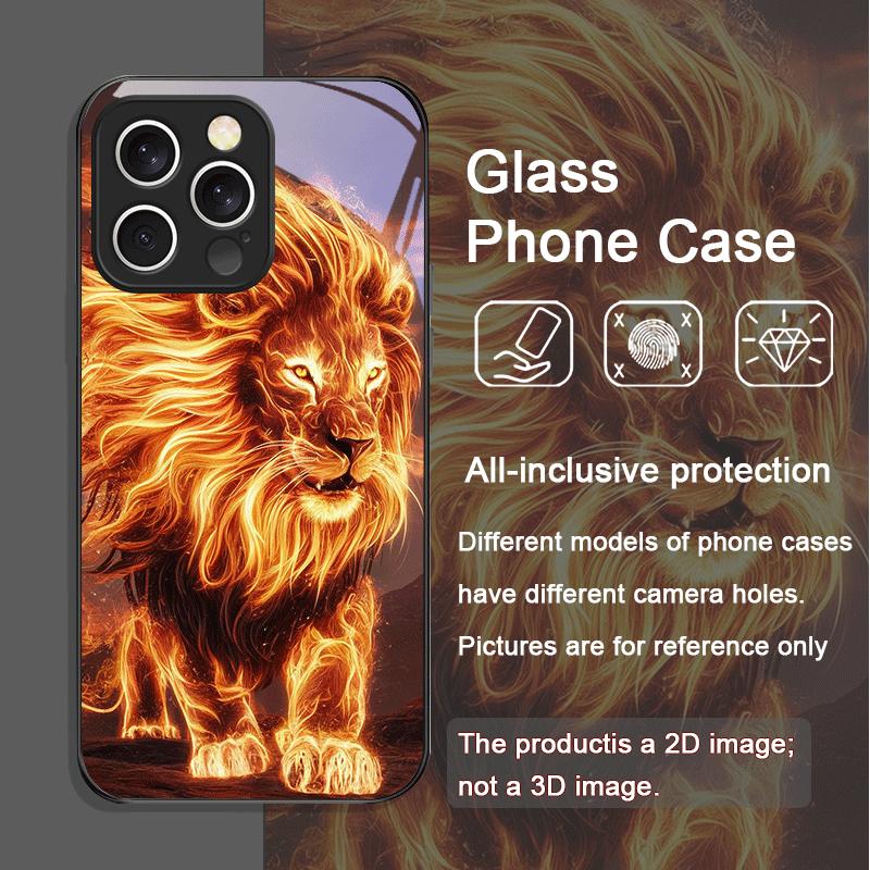 Роскошный Чехол из Закаленного Стекла с Узором Золотое Пламя Льва для IPhone 16 Pro Max 15 14 13 12 Mini 11 PRO XS XR 7 8 Plus