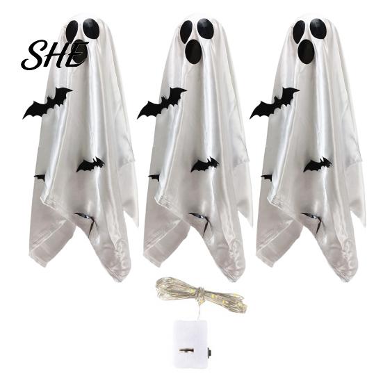 Outdoor Spooky Yard Ornaments Scary Ghost Decor, Bat Print Hanging Decor for Porch Lighted Ghosts Tree, Glow-in-the-Dark Halloween Decoration