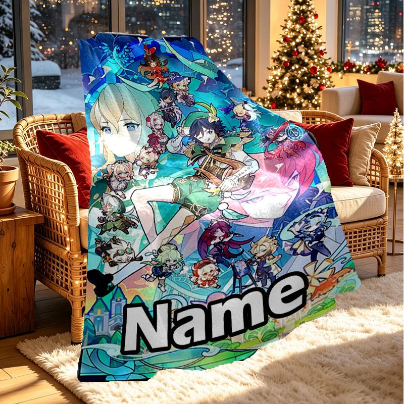 Custom Name Personalized Genshin Impact Print Blanket, Home Decor, Bedroom, Sofa, Camping, Couch, Gifts for Birthday Christmas
