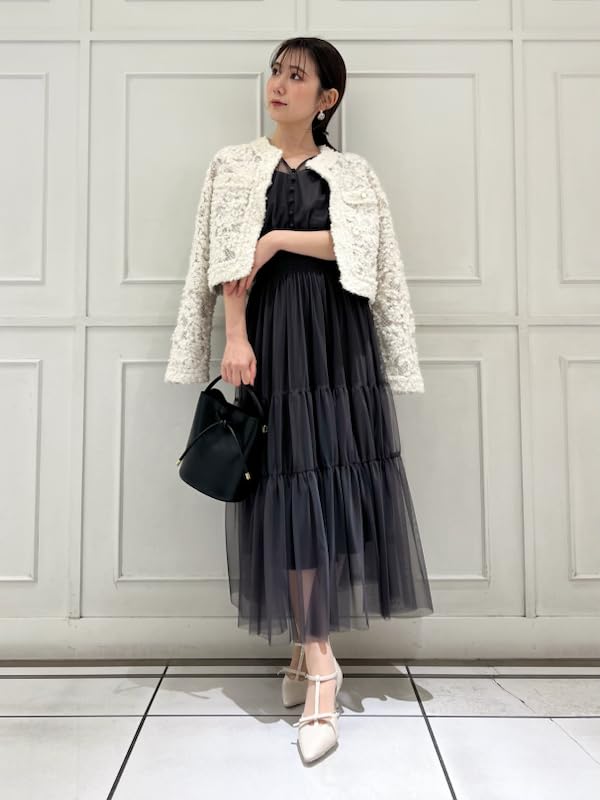 Многоярусное тюлевое платье SWFO251011CGRY0 с V-образным вырезом