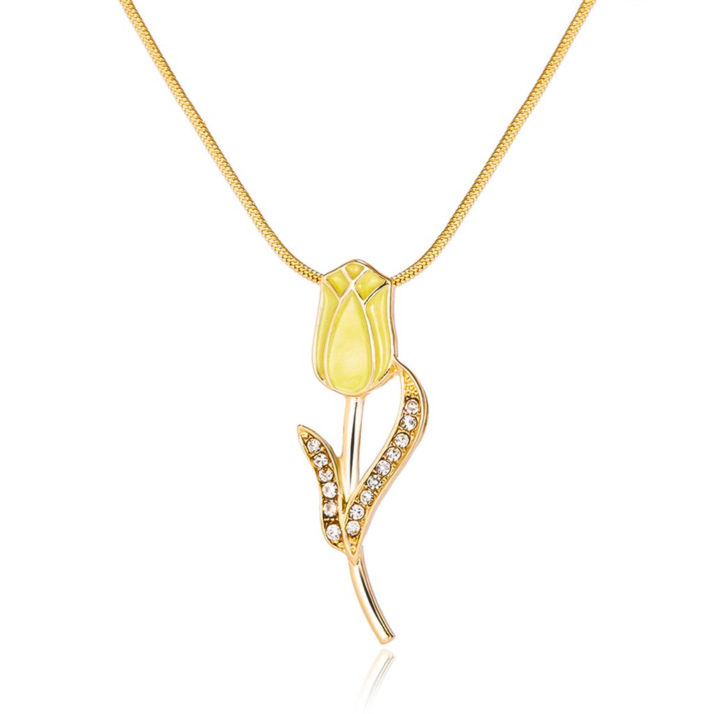 Spring Trend Colorful Enamel Tulip Necklace for Women Gold Color Chain Crystal Flower Zircon Pendant Aesthetic Jewelry Gift