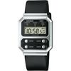 Casio Цифровые часы A100WEL-1A Мужские Серебристый & Черный Кожаный ремешок
