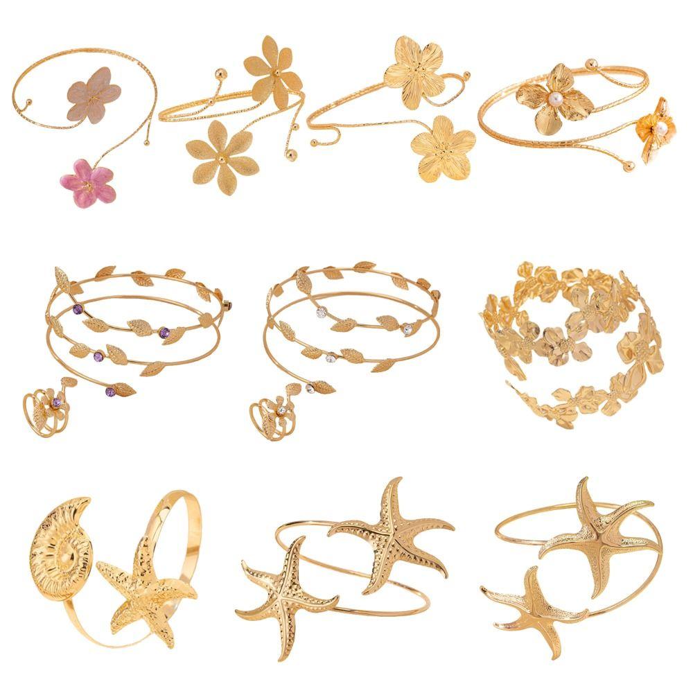 Metal Wide Open Bangle Multi Style Flower Bracelet Elegant Armlet Hand Jewelry