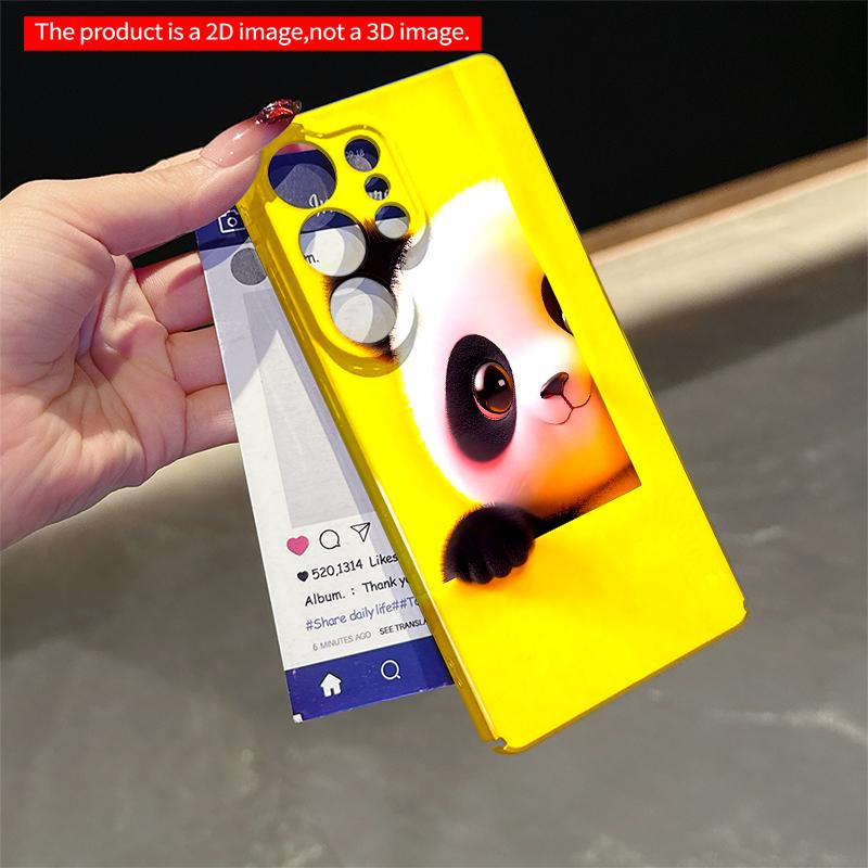 2DFlat Samsung phone case Cute Panda Peeking from Yellow Background Applicable to Galaxy S23 S24 S25ULTRA S26 A12 A14 A15 A16 A54 A55