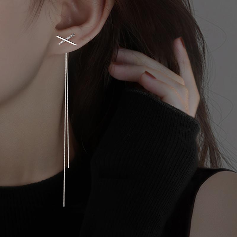 Серьги-гвоздики с крестиком, женские серьги Niche Design Sense X с бахромой, длинные, легкие, роскошные, одно- и двухсторонние серьги