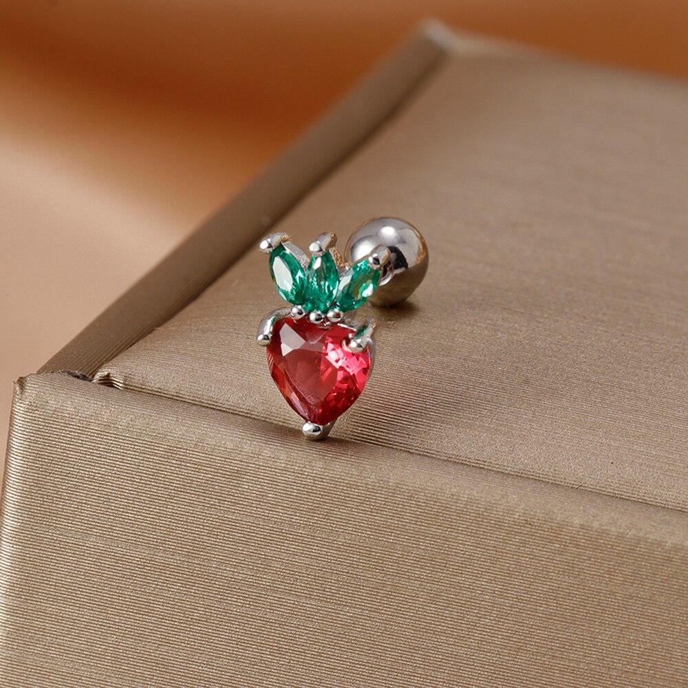 Fashion Stainless Steel Mini Zirconia Stud Earrings For Women Luxury Cute Fruits Helix Tragus Piercing Earrings Party Jewelry