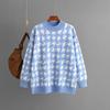 Autumn/Winter 2023 Women's Houndstooth Knit Pullover: Plus Size, Loose Fit, Round Neck Sweater.
