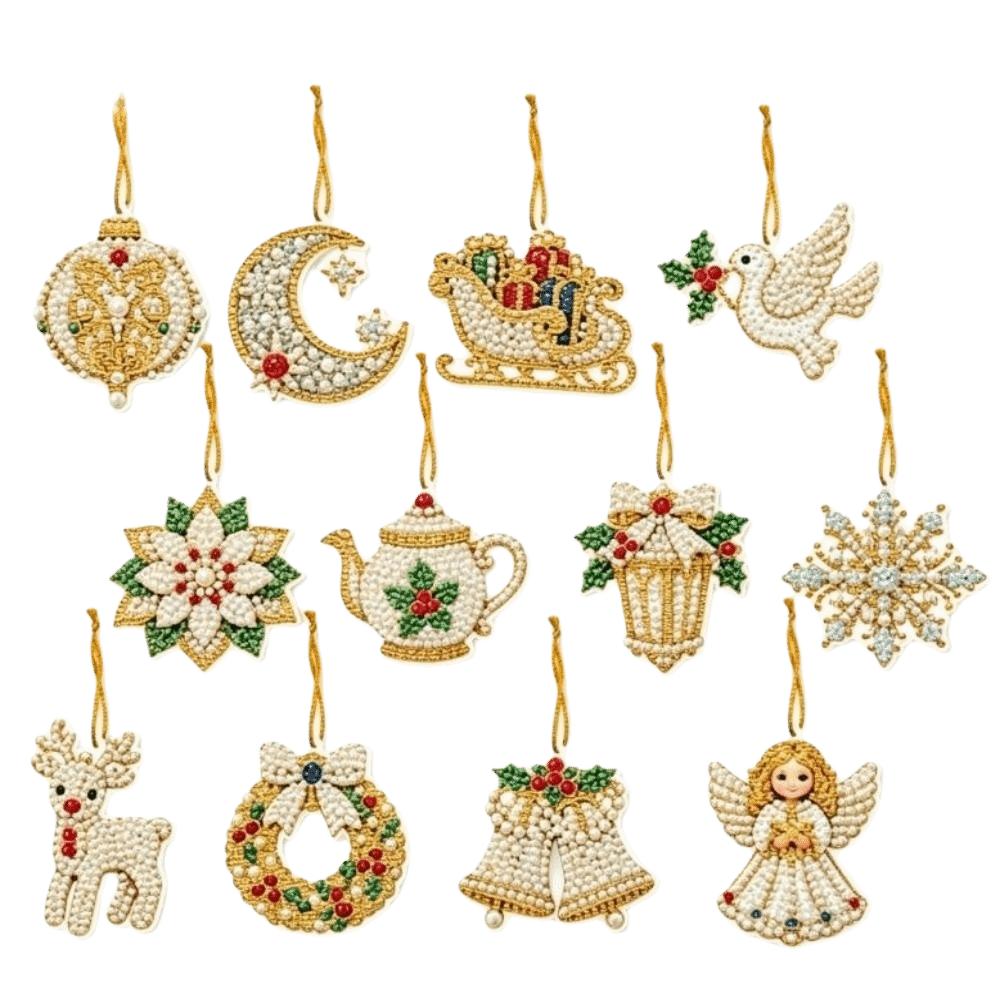 12 pcs Snowman Christmas Tree Hanging Pendant Xmas Tree DIY Rhinestone Pendant Art Kit Christmas