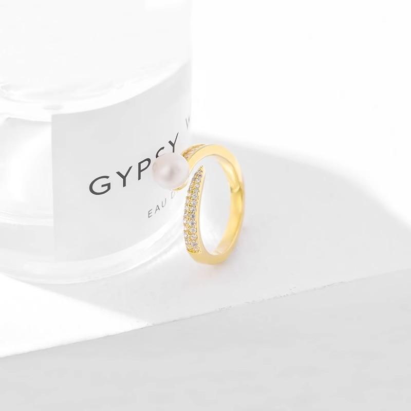 And Sophisticated Eyecatching Pearl Zircon Open Ring Perfect For Any Occasion
