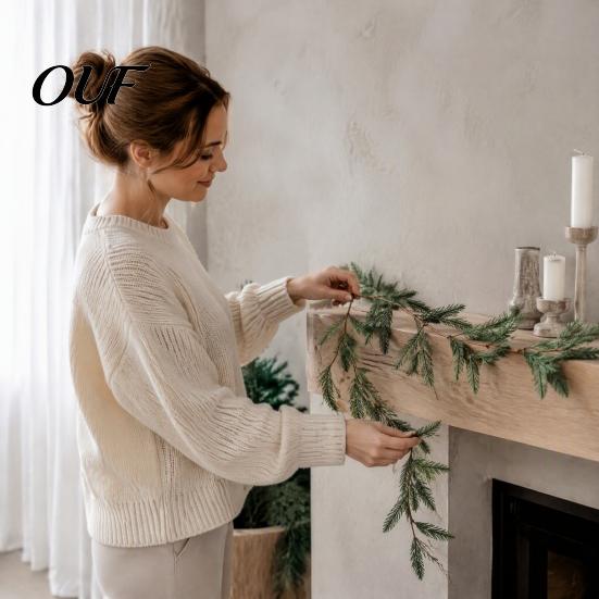 Wall Hanging Ivy Vine Christmas Artificial Pine Garland, Real Touch Norfolk Faux Greenery Winter Table Centerpiece Cypress Garland for Mantel