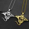 Hollow Manta Ray Sea Devil Fish Necklace For Women Men Stainless Steel Gold Color Coconut Tree Tropical Marine Scenery Jewelry