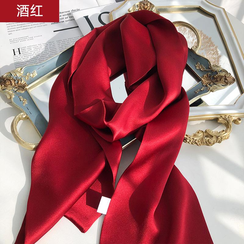 Two In Hand! Hangzhou Silk Solid Color Mulberry Silk Scarf Double-Layer Double-Sided Thin And Narrow Long Streamer Scarf Decorative Scarf