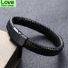 Punk Men Jewelry Black Red Braided Leather Bracelet Stainless Steel Magnetic Clasp Fashion Bangles Wrap Bracelet