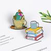 Эмалированная брошь из сплава в виде кофейной чашки и книги для привлекательных модных аксессуаров
